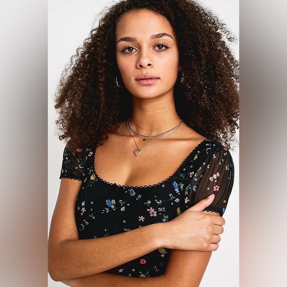 Urban Outfitters Floral Print Mesh Short Sleeve Mini Dress - Picture 4 of 4